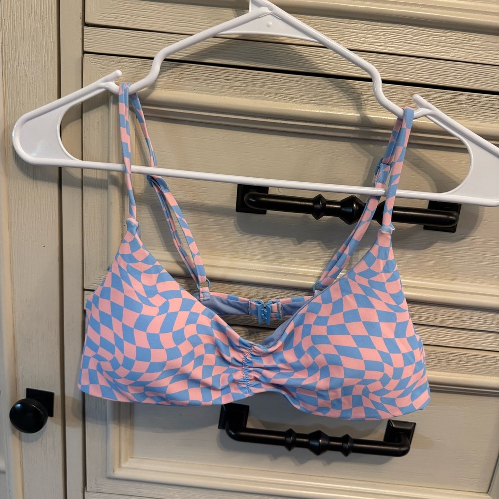 Pink and Blue Checkered Bikini Top